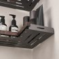BLACK 2_Bathroom Shelf Corner Space Aluminum Wood Bathroom Triangle Basket Shower Room Storage Rack