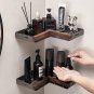 GREY 2_Bathroom Shelf Corner Space Aluminum Wood Bathroom Triangle Basket Shower Room Storage Rack W