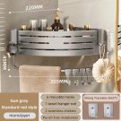 gray with rod_1-2PCS Bathroom Corner Shelf with Hook Towel Bar No Drill Space Aluminum Shower Storag
