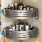 silver with rod_1-2PCS Bathroom Corner Shelf with Hook Towel Bar No Drill Space Aluminum Shower Stor