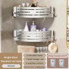 silver with rod-2pcs_1-2PCS Bathroom Corner Shelf with Hook Towel Bar No Drill Space Aluminum Shower
