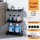 Black-3 Layer_Bathroom Storage Rack With Wheels 3/4 Layer Rolling Utility Cart Kitchen Bathroom Make