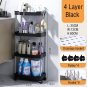 Black-4 Layer_Bathroom Storage Rack With Wheels 3/4 Layer Rolling Utility Cart Kitchen Bathroom Make