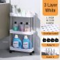 White-3 Layer_Bathroom Storage Rack With Wheels 3/4 Layer Rolling Utility Cart Kitchen Bathroom Make