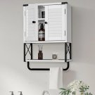 White_Bathroom Medicine Wall Cabinet, Bathroom Hanging Storage Cabinets with Louver Doors, Medicine 