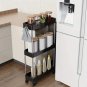 4Layers black_3/4 Tier Gap Rolling Storage Cart High Capacity Storage Shelf Movable Storage Rack Kit