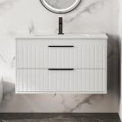 White_30" Bathroom Vanity Cabinet with Sink Combo, Wall Mounted Floating Bathroom Vanity with 2 Big 