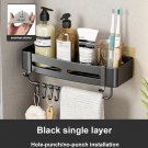 B black 1 layer_Shower Corner Shelf Bathroom Storage Shelves No Drilling  Space Aluminum Adhesive Sh