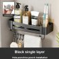 B black 1 layer_Shower Corner Shelf Bathroom Storage Shelves No Drilling  Space Aluminum Adhesive Sh