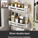 B silver 2 layer_Shower Corner Shelf Bathroom Storage Shelves No Drilling  Space Aluminum Adhesive S