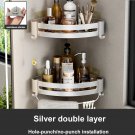 silver 2 layer_Shower Corner Shelf Bathroom Storage Shelves No Drilling  Space Aluminum Adhesive She