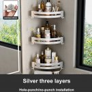 silver 3 layer_Shower Corner Shelf Bathroom Storage Shelves No Drilling  Space Aluminum Adhesive She