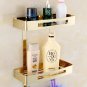 two tier gold_Wall Mounted Black/Gold/Rose Gold/White Square Bathroom Shelf Soap Basket Bath Shower 