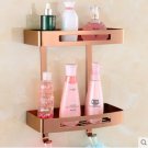 two tier rose gold_Wall Mounted Black/Gold/Rose Gold/White Square Bathroom Shelf Soap Basket Bath Sh