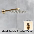 Gold Polish 8 inch_Rainfall Shower Head 8"/10"/12" Square Bathroom Ultrathin Rain Top Shower Head wi