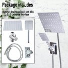 Silver_1 Set Black High Pressure Square 8 Inch Rain Shower Head With High Pressure Handheld Shower C