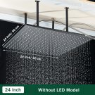 24inch No LED_Rozin LED Matte Black Shower Head 40*80cm Large Size Rainfall Shower Heads  Ceiling Mo