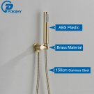 Brushed Gold A_POIQIHY Golden Handshower Head 150cm stainless steel Shower Hose Plastic Bracket Show
