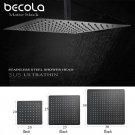 LANGYO Black Square Rain Stainless Steel Shower Head Ultrathin 2 MM 8/10/12/16 Inch Choice Bathroom 