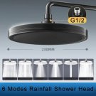Black_New 6 Modes High Pressure Top Spray Rain Shower Head Larger Flow Supercharge Rainfall Showerhe
