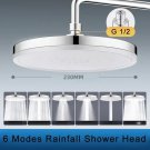Silver_New 6 Modes High Pressure Top Spray Rain Shower Head Larger Flow Supercharge Rainfall Showerh