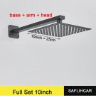 full set 10inch_Stainless Steel Black Shower Head 8/10/12 Inch Chrome Rainfall Bath Head Wall Mounte