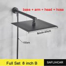full set 8inch B_Stainless Steel Black Shower Head 8/10/12 Inch Chrome Rainfall Bath Head Wall Mount