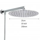 Round 10 inch_Chrome Wall Mounted Ultrathin Square 8" Shower Head + Brass Shower Arm + 150cm Srainle