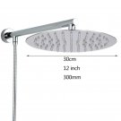 Round 12 inch_Chrome Wall Mounted Ultrathin Square 8" Shower Head + Brass Shower Arm + 150cm Srainle