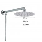 Round 8 inch_Chrome Wall Mounted Ultrathin Square 8" Shower Head + Brass Shower Arm + 150cm Srainles