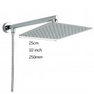 square 10 inch_Chrome Wall Mounted Ultrathin Square 8" Shower Head + Brass Shower Arm + 150cm Srainl
