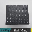 Black 16 inch_Stainless Steel Chrome Shower Head 6-12 Inch Rainfall Bath Head Ceiling Wall Mounted B