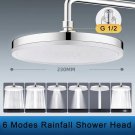 Silver_NEW 6 Modes Rainfall Shower Head Bathroom High Pressure Top Rain Shower Heads Shower Faucet A