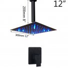 50010B2-12L_YANKSMART Matte Black Bathroom Rainfall Square Shower Head With Arm Combo Bathtub Wall M