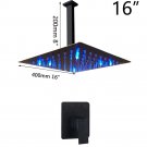 50010B2-16L_YANKSMART Matte Black Bathroom Rainfall Square Shower Head With Arm Combo Bathtub Wall M