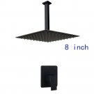 50010B2-8_YANKSMART Matte Black Bathroom Rainfall Square Shower Head With Arm Combo Bathtub Wall Mou