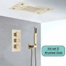 Brushed Gold set D_Black Embedded Ceiling Shower Head Intelligent Remote Control LED Rainfall Shower