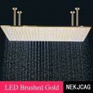 LED Brushed Gold_Black LED Bathroom Waterfall Shower Faucet Ceiling Mount Stainless Steel40*80cm Top