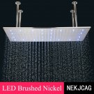 LED Brushed Nickel_Black LED Bathroom Waterfall Shower Faucet Ceiling Mount Stainless Steel40*80cm T