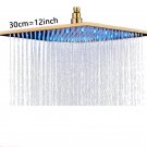 Gold 12 inch_Rainfall Shower Head LED Light Large Black Chrome Rainfall Shower Faucet Head Square Br
