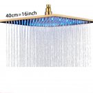 Gold 16 inch_Rainfall Shower Head LED Light Large Black Chrome Rainfall Shower Faucet Head Square Br