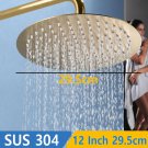 Round 12 inch_Top 1 Luxury Rushed Gold Shower Head Sus 304 Stainless Steel Bathroom Pressurized Rain
