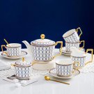 BLUE GOLD_15 Pieces Porcelain Tea Service Set for 4, Bone China Coffee Tea Sets,Tea Cup Set with Tea