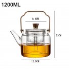 1200ML TeapotB_1.2L Gray Glass Teapot with Infuser Heat Resistant Flower Tea Kettle Transparent Tea 