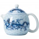 dragon teapot_Metal Inlay Blue and White Dragon Teapot Single Ceramic Porcelain Chinese Kungfu Drago