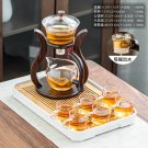 Black 6 cups plates_Lazy Kungfu Glass Tea Set, Magnetic Wooden Handle Tea Pot Set, Semi Automatic Dr