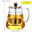 1500ml_Stainless Steel Infuser Teapot Clear Borosilica Glass Filter Flower Tea Pot Heat Resistant He