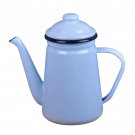 Blue_1.1L Enamel Coffee Pot with Handle Durable Thick Stovetop Teapot Coffee Kettle for Outdoor Kitc