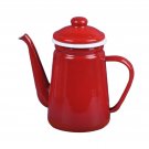 Red_1.1L Enamel Coffee Pot with Handle Durable Thick Stovetop Teapot Coffee Kettle for Outdoor Kitch