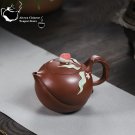 1pcs_Yixing handmade purple clay teapot, raw ore, red skin, dragon mud, green leaves, longevity peac